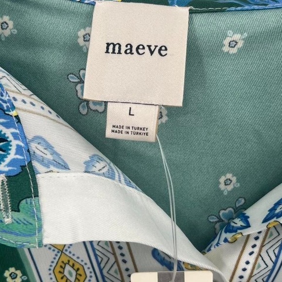 Maeve Anthropologie Boho Long Sleeved Scarf Blouse in a Green Pattern NWT - Picture 5 of 7